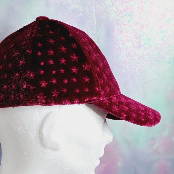 Charming Charlie Dark Red Velvet Stars Baseball Hat - Picture 5 of 9